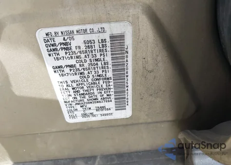 2005 Nissan Murano S from USA, damaged, VIN JN8AZ08W35W427894